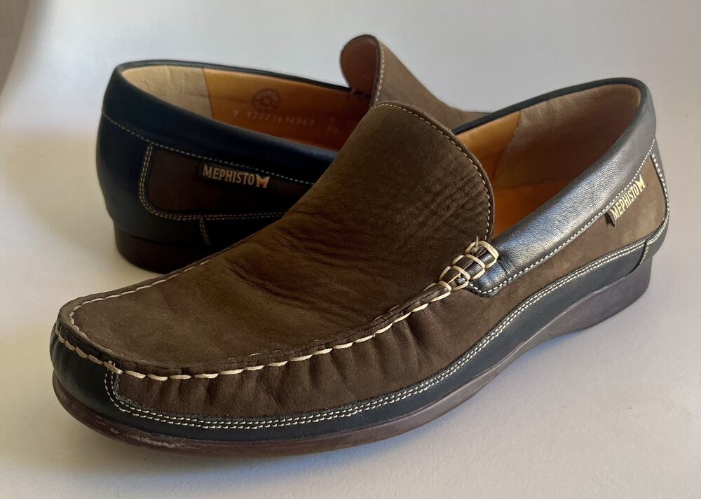 Mephisto Mens 8.5 Brown Black Leather Cool-Air Moc Toe Loafers Made Croatia
